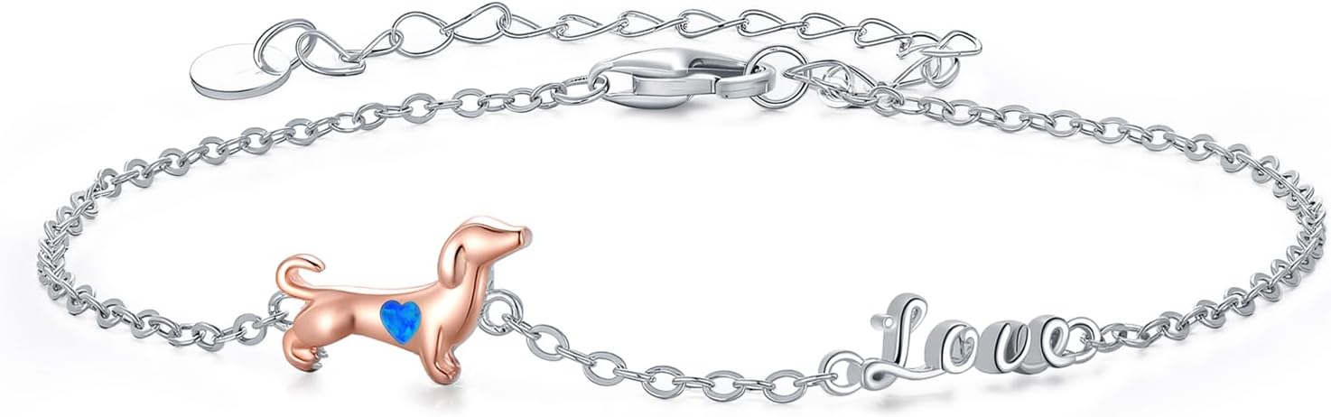 Dachshund Bracelet for Women 925 Sterling Silver Opal Dachshund Adjustable Bracelet Jewelry Gifts