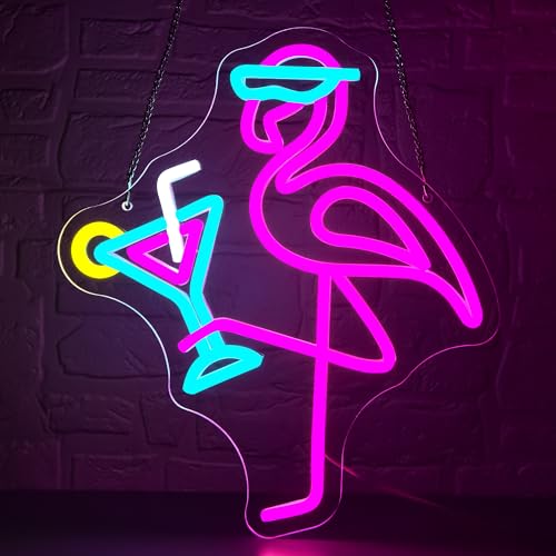 Flamingo Cocktail Neon Sign for Wall Decor Dimmiable Drinking Neon Light for Man Cave USB Powered Cocktail Bar Sign for Home Bar Beach Pool Party Bedroom Birthday Gift Art Size13.7 * 12In(WZ