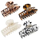 4 Pack Large Hair Clips, Acrylic Strong Holder Claw Clips Thick Hair, Banana Tortoise No-Slip Leopard Print Hair Barrettes for Women and Girls (3.7')