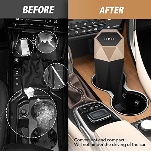 Szeof Car Trash Can With Lid,Portable Vehicle Auto Car Garbage Can,Diamond Design Mini Garbage Bin For Automotive Car, Home, Office, Kitchen, Bedroom(2 Packs,Gold) #TOP4