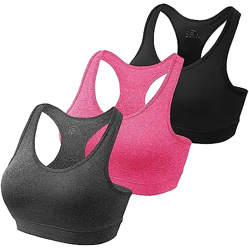 Sport Fitness BH Bustier Top 2350 (L, Weiß) 8 HBselect 3stk Sport BH Bustier Damen Bralette Nathloser mit Polstern Sportbekleidung Baumwolle ohne Bügel atmungsaktiv Joggen Yoga Jumping Fitness (Schwarz Rosa Grau, XXL)