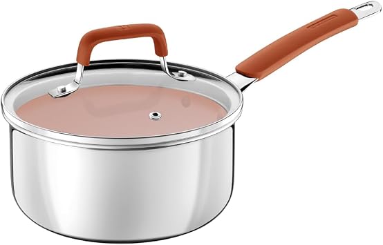 Tramontina Romagna Stainless Steel And Aluminum Pan With Ivory Ceramic Inner Coating 18 Cm 2.25 L