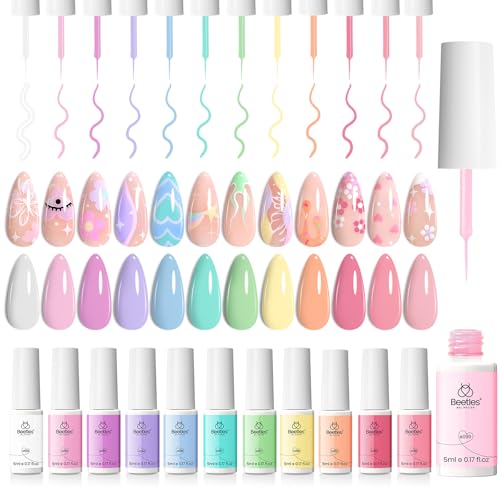 beetles Gel Polish Set, 12 Spring Colours Sheer Pink Nude Blue Purple White Yellow Orange Lavender Pastel Soak Off Uv Gel DIY Manicure Design Gift for Women Girls-CL223