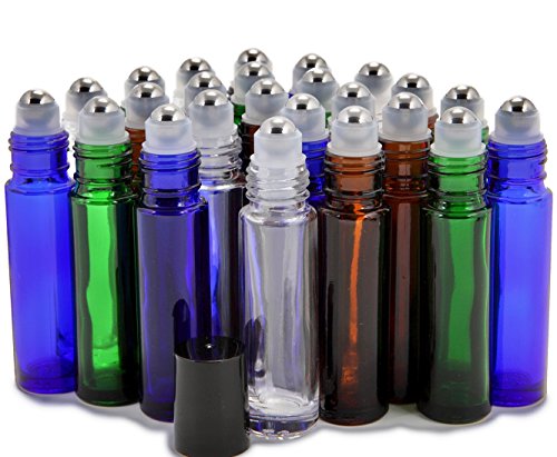 Vivaplex, 24, Assorted Colors, 10 ml Glass Roll-on Bottles with Stainless Steel Roller Balls. 3-3 ml Droppers included - Thumbnail 5