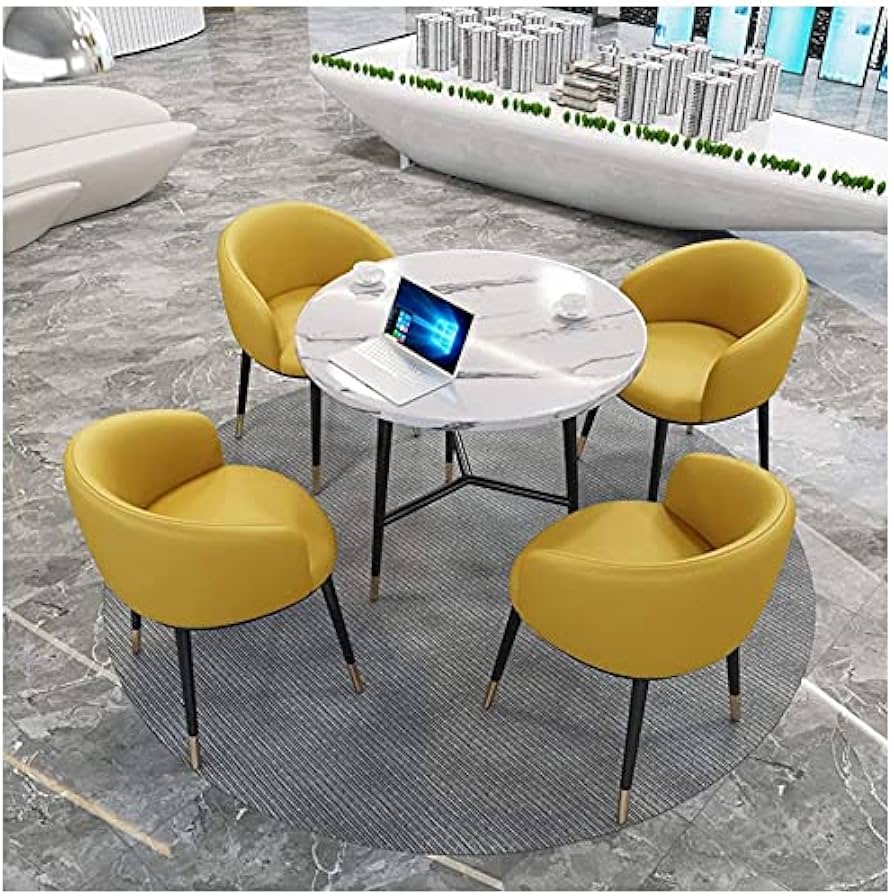 Amazon｜オフィスレセプションラウンドテーブル- 会議応接室コーヒーテーブル、椅子、テーブル 、椅子4脚付きコーヒーショップティーショップケーキショップホテル会議室ラウンドテーブルビューティーサロン (色 : ダークグレー) (Color :  黄)｜ダイニングセット ...