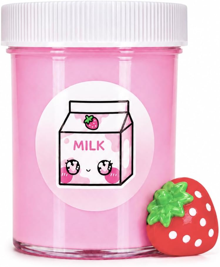 Hoshimi Slimes Strawberry Milk Thick Glossy Slime Ages 8+ – 4oz Handmade Scented Soft Stretchy Sensory ASMR Gift