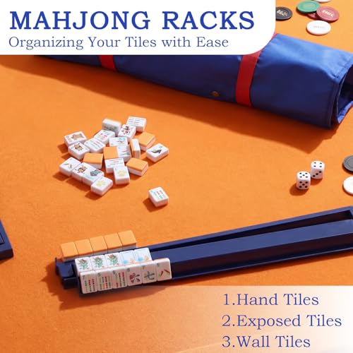 Set 4 Rack y Bolsa para Mahjong en Acrílico Azul miniatura 5