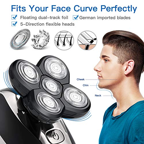 OriHea Electric Shaver for Men, 5 in 1 Shaver Trousers, 5D Floating Sword Head, Rotary Shaver Grooming Kit with Clipper Nose Hair Sideburns Trimmer Facial Clean