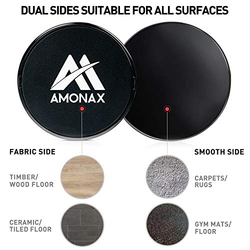 Amonax Core Sliders, Double Sided Gliding Discs with Straps. Ab Gliders for Core Exercise Fitness at Gym & Home, Dual Side Slider Strength Glider Pairs for Carpet, Wood, Tiled Floor - Image 5