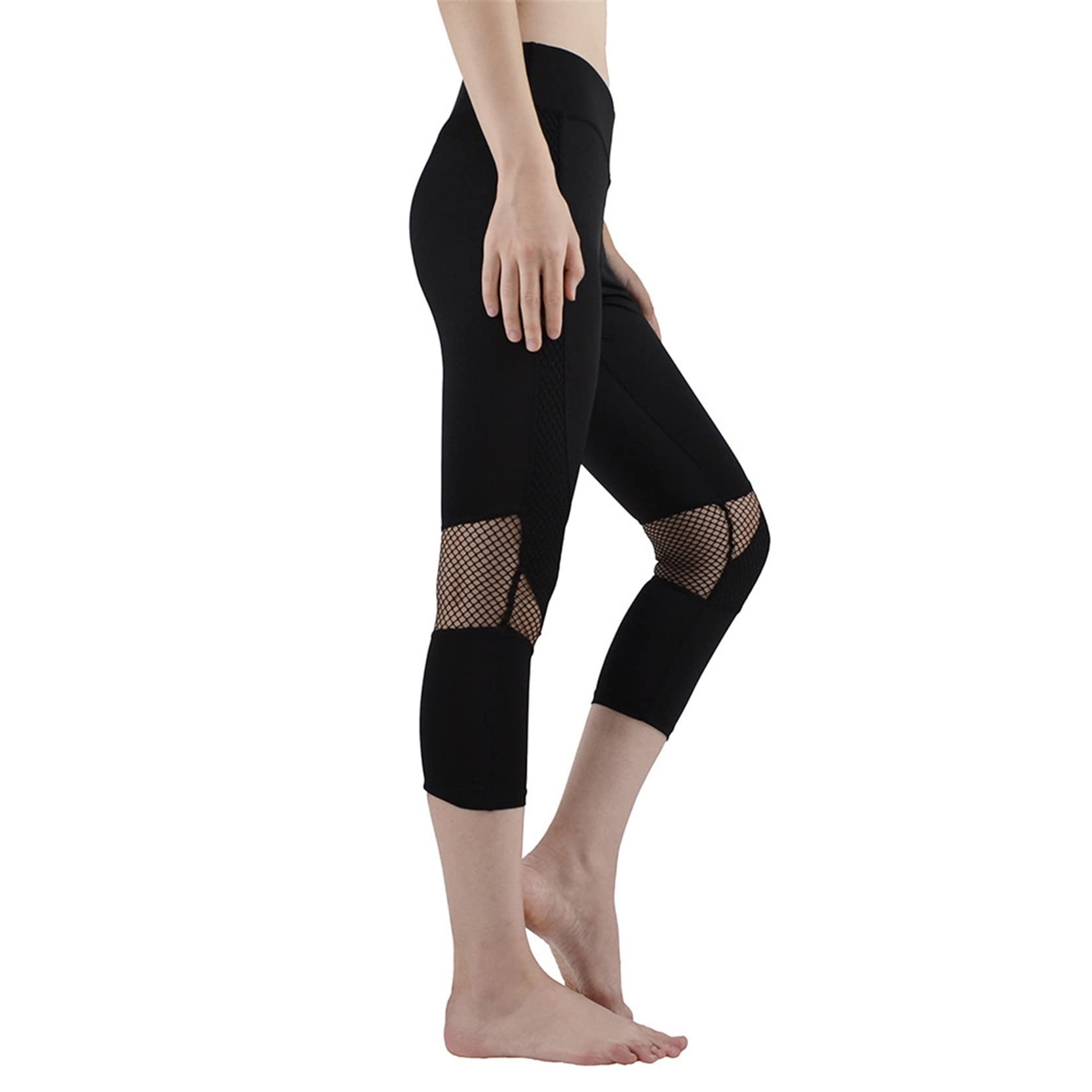Leggings de Entrenamiento Mujer Yoga Pantalones, Mallas de malla de mujer recortadas 3/4 mallas con Control de barriga pantalones de Yoga ajustados elásticos de cintura alta Pantalones Gimnasio Deport
