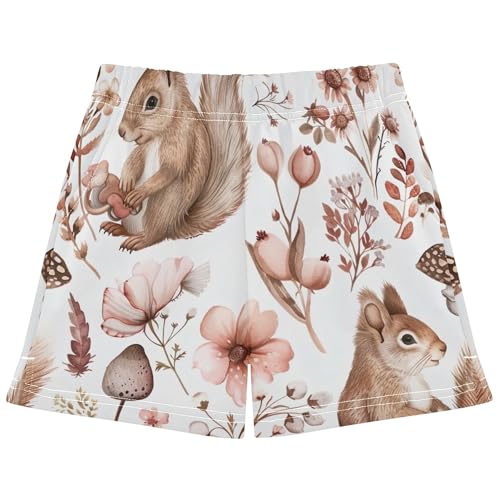 Girls Athletic Shorts Cute Squirrel Forest Brown Kids Casual Summer Animal Print Pajama Sleep Activewear, X-Small