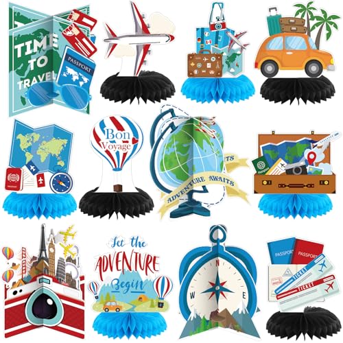 Liliful 12 Pcs Travel Themed Party Decoration Travel Honeycomb Centerpieces