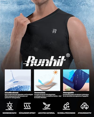 Runhit Herren Kompressionsshirt Ärmellos Schwarz – Atmungsaktives Funktionsshirt für Fitness Gym Training Basketball L