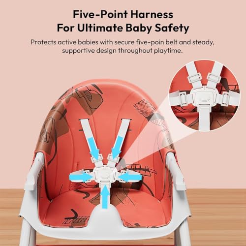 Image of StarAndDaisy Baby High Chair Recline Highchair /Baby Feeding Chair with Height Adjustable Seate /Upgraded Kids High Chair with Wheel and PU Cushion pad- Orange