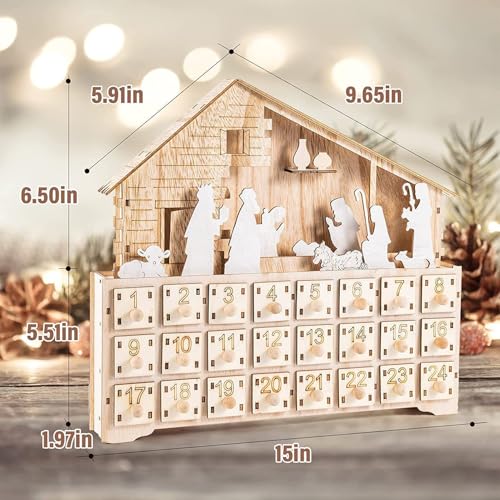 Crèche de l'Avent 24 jours bois calendrier compte à rebours Noël LED - 5