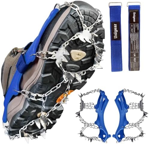 Unigear Grödel für Wanderschuhe, Steigeisen 24 Schuhspikes für EIS, Schnee | Spikes für Schuhe Winter, mit Anti-Rutsch-Traktion, für Walking, Joggen, Klettern, Trail, Running, Trek