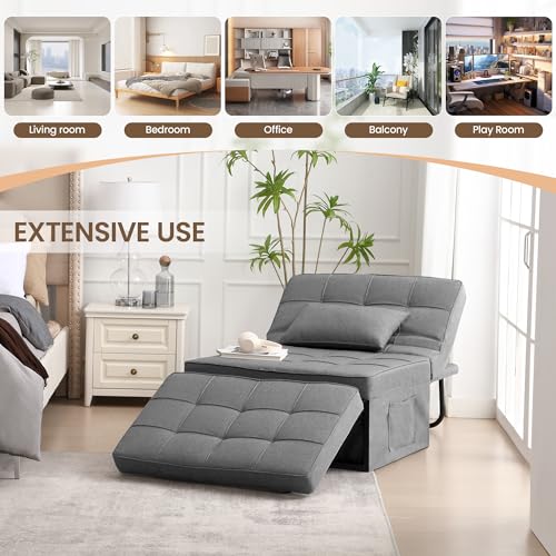 Apicizon 72.5\'\' Sofa Bed Couch, 4 in 1 Multi Function Ottoman Bed Sleeper with Adjustable Backrest，Convertible Sleeper Sofa with Pillow for Living Room, Small Space，Light Gray - Thumbnail 6