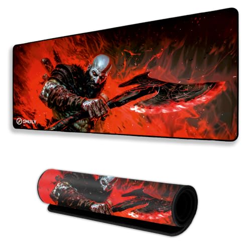 Image of Action Warrior Theme Gaming Mouse Pad, Large Desk Mat 58.5 x 28 cm, Extended Washable Mousepad, Desk Pad, 2mm Thick Non-Slip Rubber Base, Stitched Edges, Smooth Surface (Multicolour)