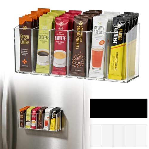 Water drink Packet Holder with Magnetic, Drink Packet Organizer, Water Flavor Packet Storage Container, Acrylic Water Flavor Storage Basket with Removable Dividers for Storage Bins for Refrigerator
