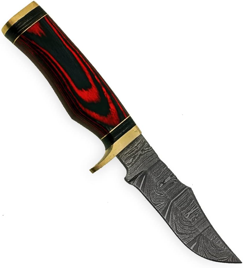 Custom Handmade Damascus Steel Hunting Knife/Skinning Knife SS-17452 (Red & Black Wood) (Red)