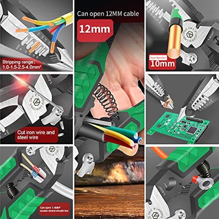 LAOA Needle Nose Pliers Electrician Pliers Wire Stripper Wire Stripper Tool,9-in-1 Multifunctional for Clamping,Tightening Screws,Stripping Wires,Cutting Cables,Iron Wires with 1pc blade
