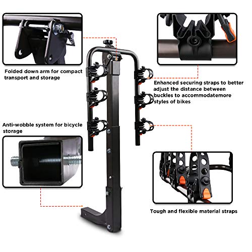 ZESUPER 3-Bike Rack Heavy Duty Bicycle Carrier for Cars, SUVS, Trucks, Vans and Minivans with a 2'' Hitch Receiver Rack Hitch Mount - Thumbnail 3