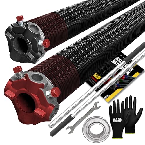 Garage Doors Torsion Springs Replacement 1.75" Pair 234x1.75x29 with Non-Slip Winding Bars, 1" Steel Bearing, Gloves & Wrench Precision E-Coating Heavy Duty 5-Year Warranty Min 30,000 Cycles
