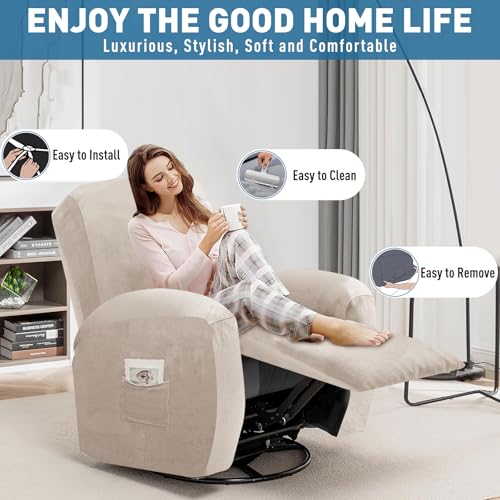 Image of ZNSAYOTX 2026 Velvet Oversized Recliner Cover 3-Piece, Luxury Plush Recliner Chair Covers with Elastic Band & Ties Stay in Place, Stretch Reclining Slipcover for Lazy Boy Soft Washable (Khaki)