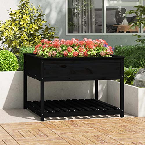 WIFESE Fioriera rialzata, per giardino, balcone, cortile, terrazza o ingresso, decorazione per esterni, colore nero, 111,5 x 111,5 x 81 cm