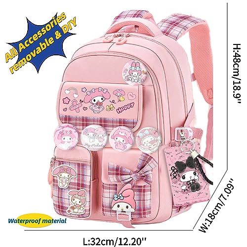 Kawaii Backpack with 18Pcs Accessories Anime Cartoon Anti-Theft Travel Aesthetic New Semester Gifts Bag with Cute Pins… - Thumbnail 6