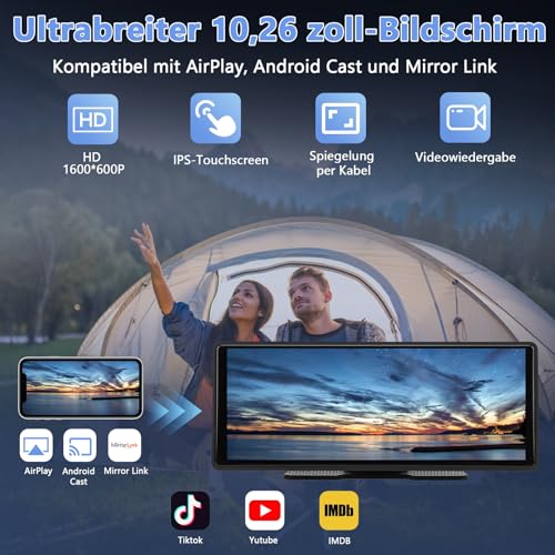 WODHMIEY 10,26 Zoll IPS Touchscreen Wireless CarPlay & Android Auto, 1080P HD Tragbares Autoradio mit WLAN, Bluetooth, Sprachsteuerung, AUX/FM Übertragung, Navigationssystem für Auto, LKW, Wohnmobil
