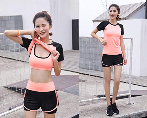 ZETIY Women's Activewear Set 5 Piece Yoga Jogging Workout Clothes Athletic Tracksuits (Medium, Orange)