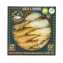 Grilled Catch Wild Caught Mix of Brisling Sardines and and Smoked Sprats in oil Gold & Silver, 4.2 Ounce Pack of 5