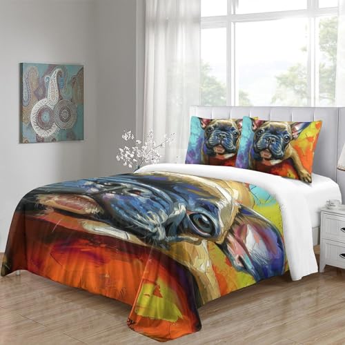 Housse de couette bouledogue français 140x200cm lit simple fermeture éclair - 5