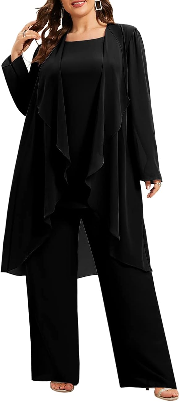 Zongqiven Chiffon Mother of The Bride Pant Suits 3Pcs