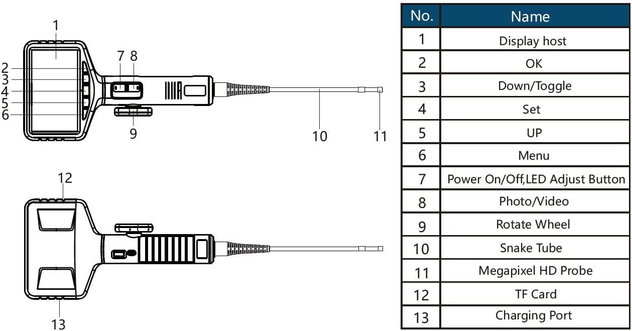 Vividia VA-650 LCD/WiFi Two-Way Articulating Borescope Inspection Camera with 0.25" Diameter 3.3ft Long Probe, 1280x720 Resolution, IPS 5" LCD Monitor
