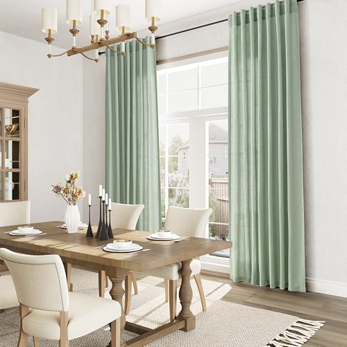 Image of Joywell Linen Curtains 84 Inches Long for Living Room Light Sage