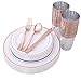 150 Piece Rose Gold Plates & Plastic Silverware & Rose Gold Cups, Premium Disposable Dinnerware Set Includes: 25 Dinner Plates, 25 Dessert PLates, 25 Tumblers, 25 Forks, 25 Knives, 25 Spoons