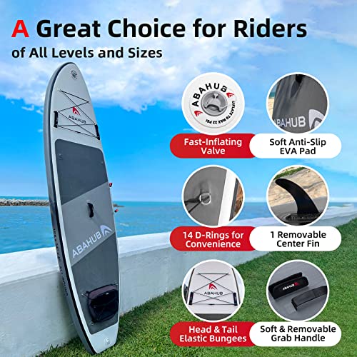Abahub Inflatable Sup, Wide 10'6" X 34" X 6" Isup, Gray Standup Paddleboard With Adjustable Carbon Fiber Paddle, Kayak Seat, For Yoga, Paddle Board, Kayaking, Surf, Canoe, Fishing #TOP1