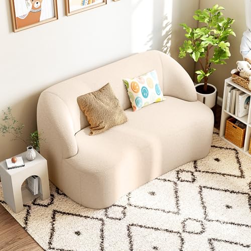 Canapé 2 Places Bouclette Beige, Mousse HD HOMCOM