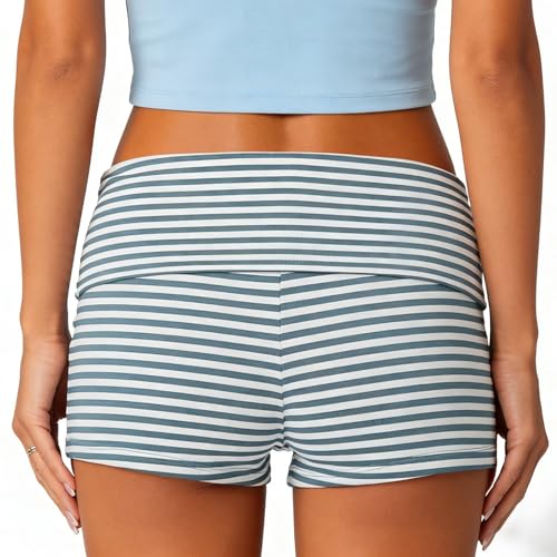 Image of KMBANGI Womens Fold Over Shorts Elastic Waist Y2k Lounge Shorts Foldover Cute Pajama Micro Bottoms Mini Shorts Sleepwear
