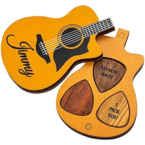 Personalised Wooden Guitar Picks & Pick Holder / Guitar Pick Case, Gift for Boyfriend or Guitar Player, Customisable Cover