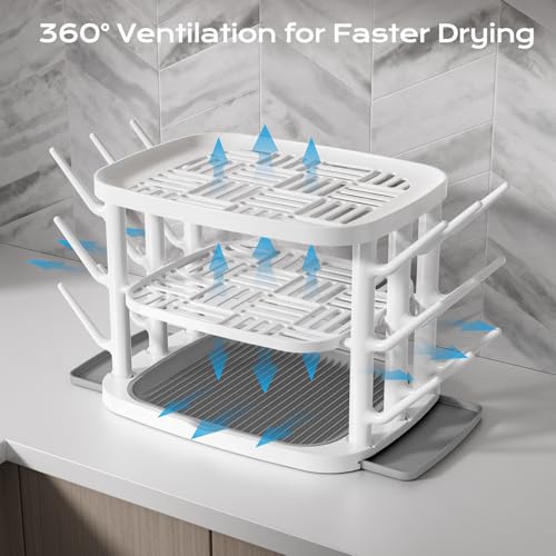 Image of Baby Bottle Drying Rack,3-Tier Large Capacity Countertop Organizer with 360 Ventilation, Removable Drip Tray, Non-Slip Base - Easy to Clean Bottle Holder for Baby Accessories