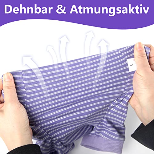 HEYWEAN Katzenbody Nach Op Kastration - Langärmeliger Body Streifen Katzenbekleidung - Halskrausen-Alternative für Operation Anti-leckende Nach Der Operation Tragen