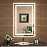 QueenFun 24x36 LED Bathroom Mirror with Light,Front and Backlit 3 Color Smart Mirror Bathroom,UL Squ