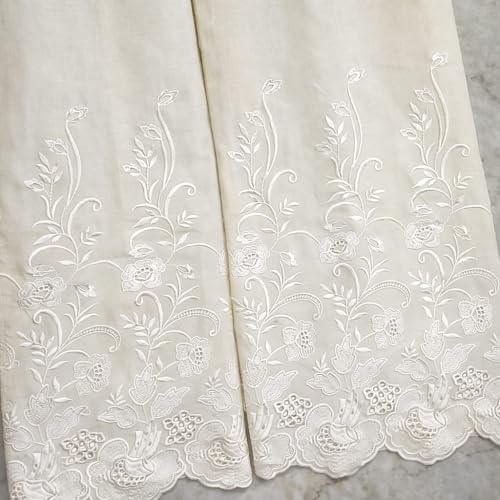 Image of Cotton Palazzo for Women's & Girl's - Chikankari Embroidered Palazzo Pants - High Waist Flared Palazzo with Elasticated Waist - Ethnic & Casual Wear (Off-White)