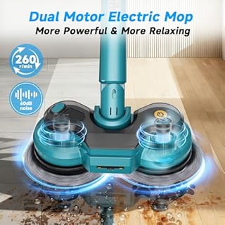 Balai Électrique Sans Fil avec 2 Batteries de 2000 mAh, Balai à Double Rotation avec Pulvérisateur/Phare LED/ Écran Intelligent,Serpillere Electrique avec Réservoir d'eau de 300 ML Pour Sols Multiples