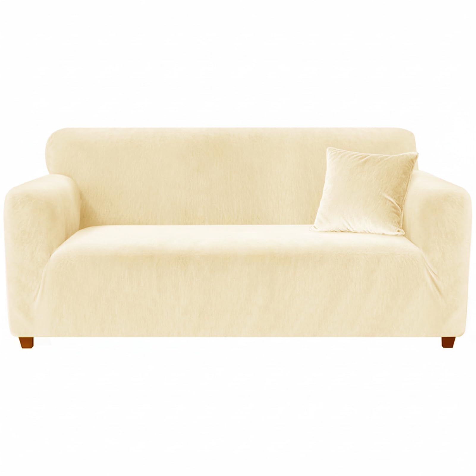 Teynewer Thick Velvet Sofa Covers 1 2 3 4 Seater High Stretch Non-Slip Couch Cover Elastic Furniture Protector Plush Sofa Slipcovers with 1 pillowcase for Living Room Dogs Cat Pet (2 Seater, Beige) — image 1