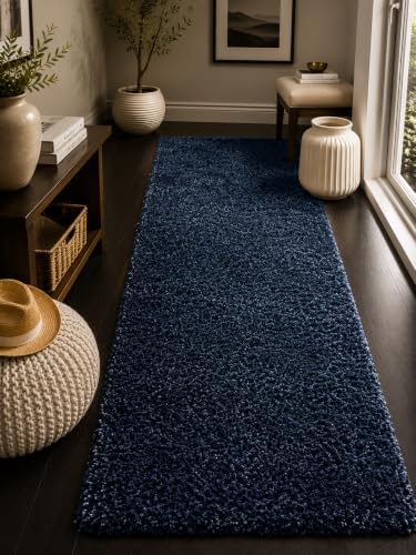 Image of Shaggy Runner Carpet 2x6 Ft| Anti Slip Floor Mat (Blue)