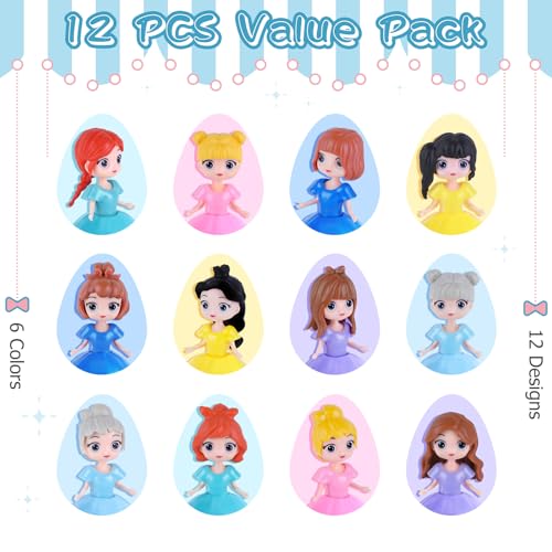 Uiseba 12 PCS Easter Eggs Filled with Princess for Kids Girls, Easter Eggs with Toys Inside, Easter Basket Stuffer, Easter Eggs Hunt Gifts, Classroom Prize and Party Favors